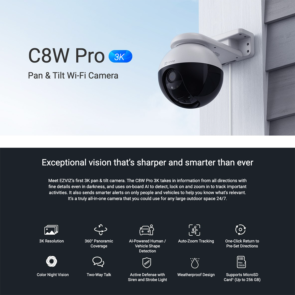 【售價】螢石 EZVIZ C8W Pro 5MP 3K 戶外 360º 雲台版 IP Camera，現售 HK$ 740，優惠幅度達 14%！